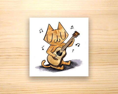 Guitarra y gato - 5x5 print