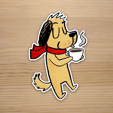 Coffee Dog! Glossy Vinyl Sticker